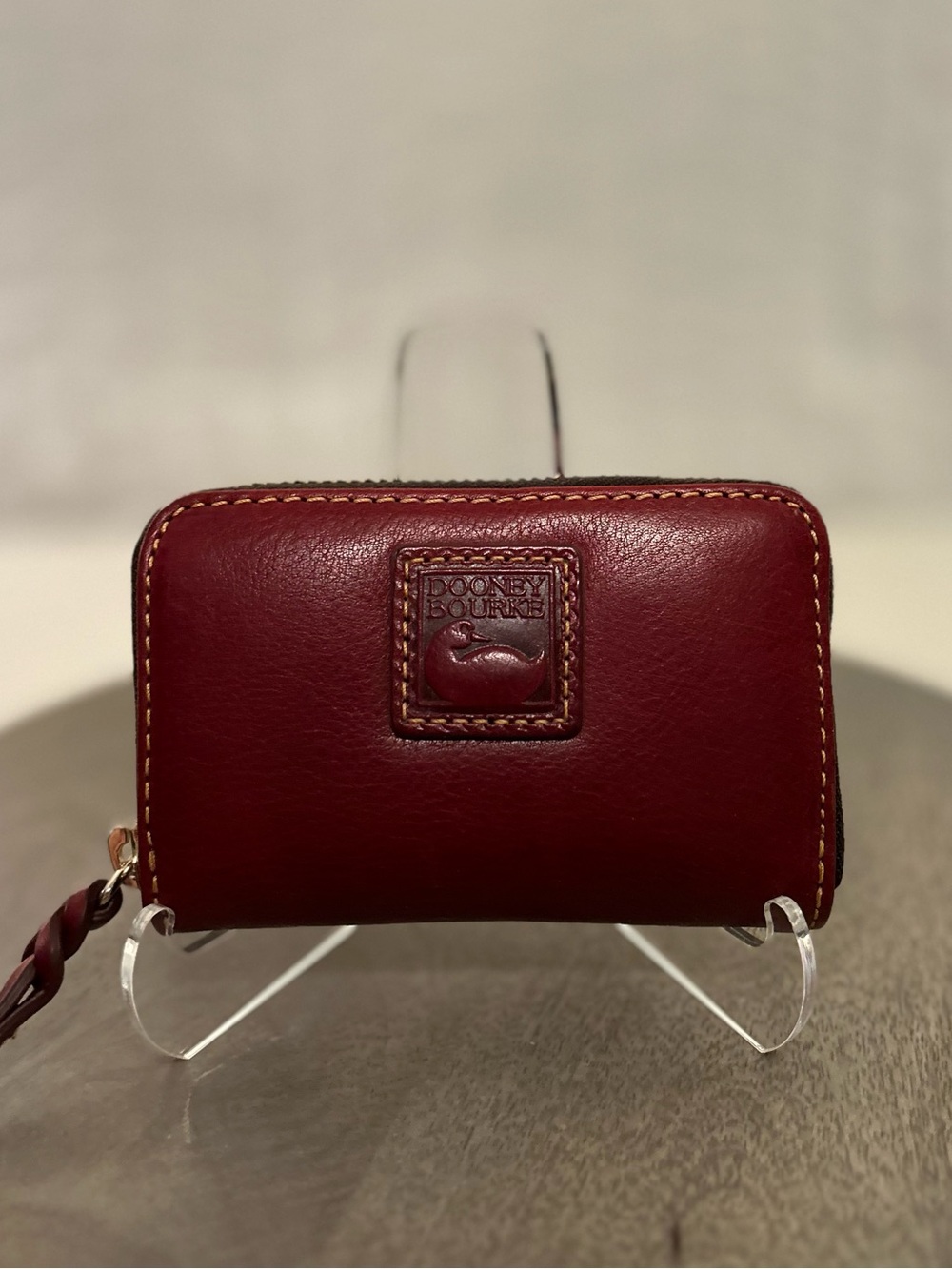 Dooney and Bourke Florentine Large Zip Around Credit Card Case Wallet BORDEAUX